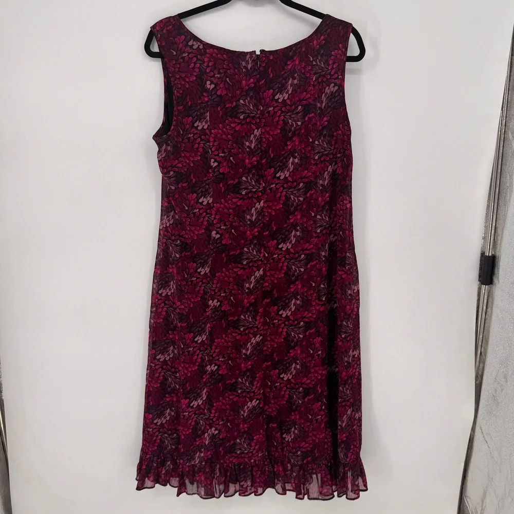 Studio I Dress & Cardigan Set Womens 12 Magenta Floral Ruffle Good 2pc Modest